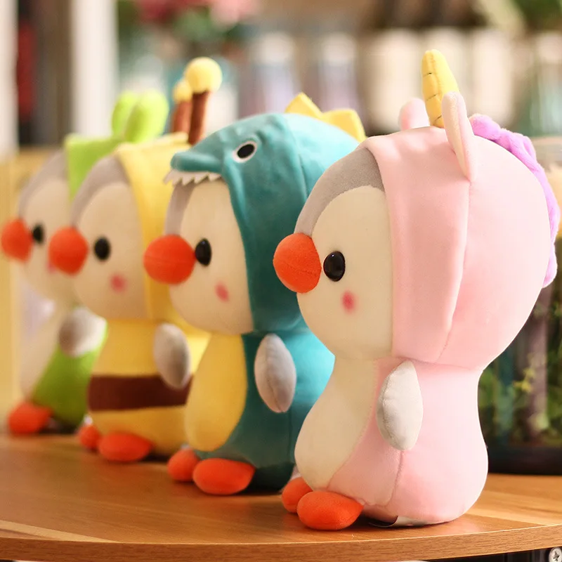 Cute Transformed Penguin Soft Stuffed Plush Toy Unicorn Bee Shark Cosplay Decor For Home Bedroom Office Adult Holiday Gift
