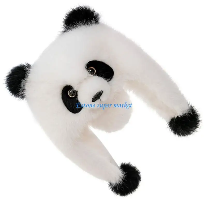 

090B Plush Panda Hat Cartoon Animal Bonnet Caps Cold Resistant Headwear with Earflap