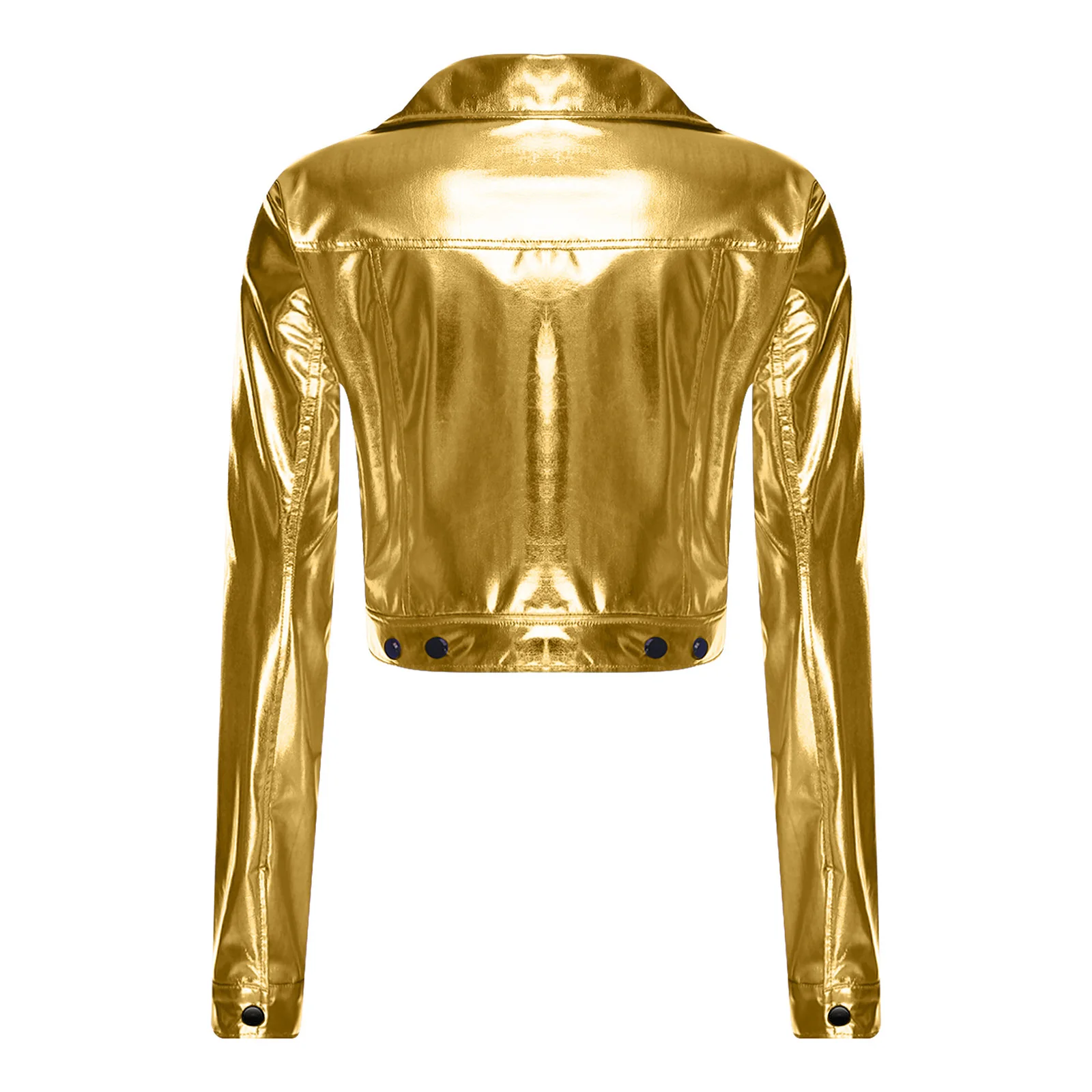 سترة نسائية معدنية لامعة مقصوصة مع طية صدر السترة وأكمام طويلة وسحاب جانبي ملابس خارجية لراكبي الدراجات النارية سترة نادي زي الحفلات #2