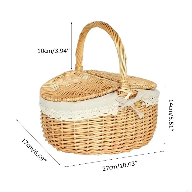 KX4B BBQ Photography Props ถุงเก็บของทอทำด้วยมือพร้อมฝาจับ