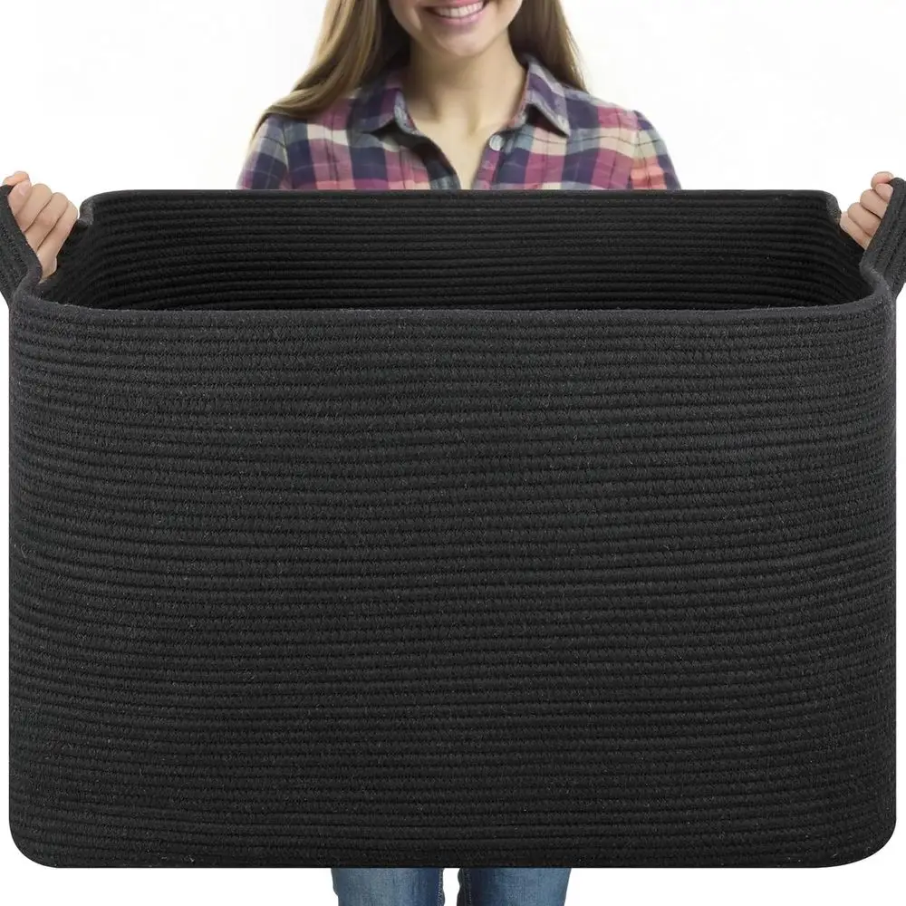 

Large 118L Rectangle Storage Basket, 24.8x17.7x17.2, Ideal for Living Room, Nursery, and Laundry (Black)
