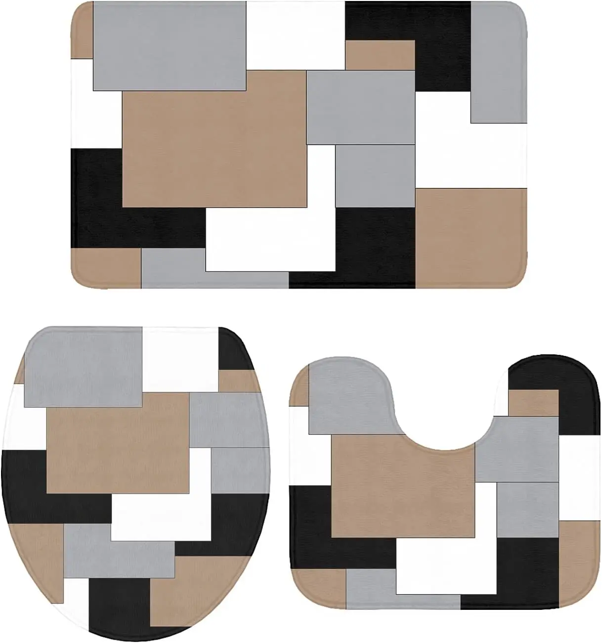 

Набор ковриков для ванной комнаты в фермерском доме, 3-х предметный, абстрактное искусство, коричневый, черный, серый, набор декоративных ковриков для ванной комнаты с нескользящим ковриком, туалет