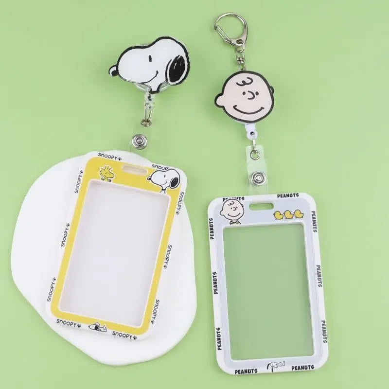 Cute Snoopy cartoon doctor easy-pull button work ID card student ID card transparent name tag retractable card holder wholesale