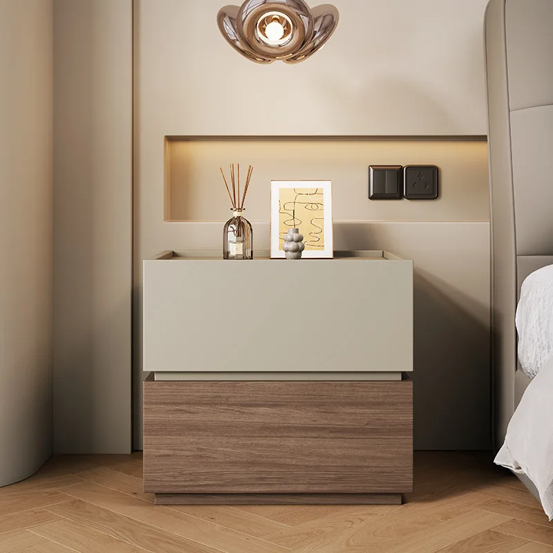 

All solid wood simple modern bedside table bedroom home advanced light luxury bedside storage building block locker
