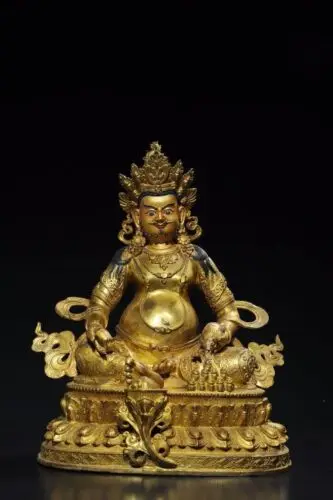 17.7" Old Tibetan Buddhism Temple Bronze 24k gilt Yellow Jambhala Buddha statue