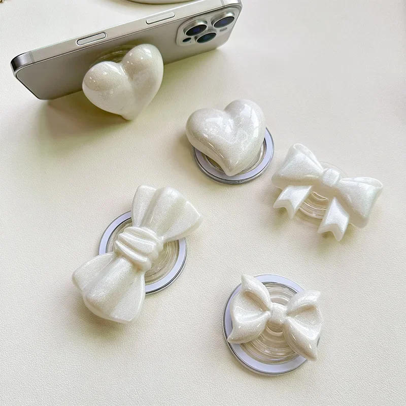 

BOHO Solid Pearl Bowknot Magnetic Holder Irregular Heart Universal Smart Tok Lazy Bracket for IPhone Holder Support For Magsafe