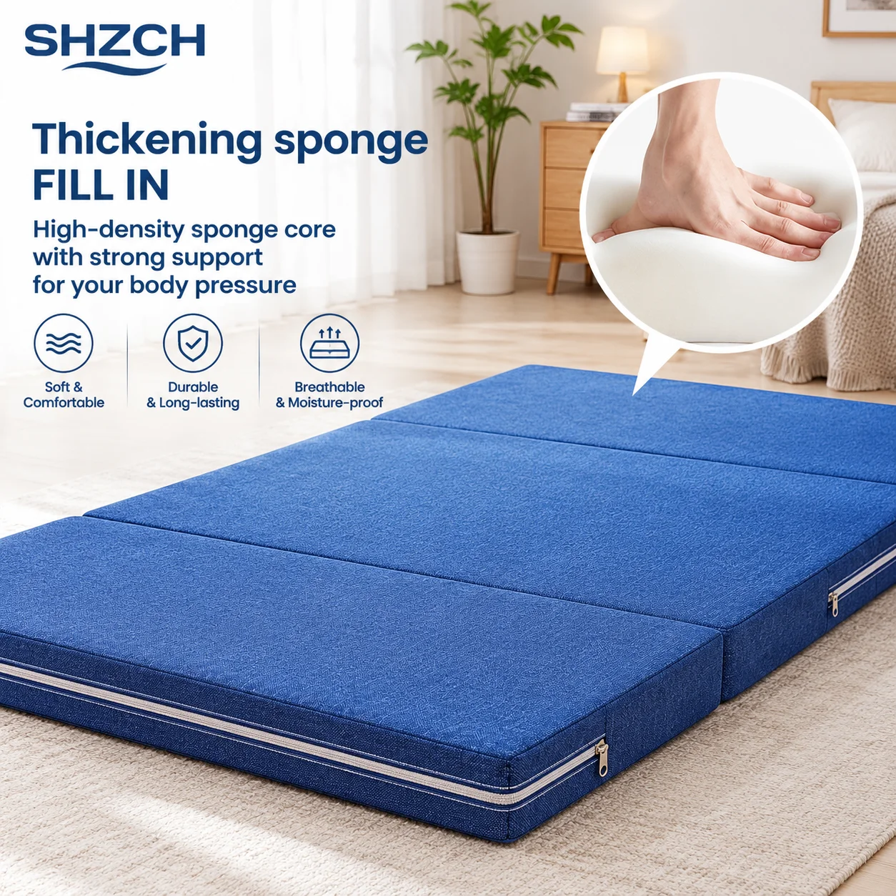 Thickened sponge mattress floor mat Car bed mat nap office nap tatami sleeping mat futon foldable floor bed Seat cushion