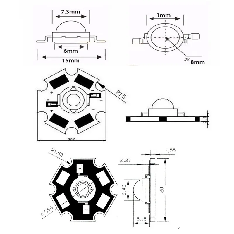 Chip emisor de luz LED de alta potencia, 1/3W, blanco, rojo, azul, verde, Bombilla, diodos, cuentas de lámpara con disipador térmico de placa PCB de estrella de 20mm, 10 unidades