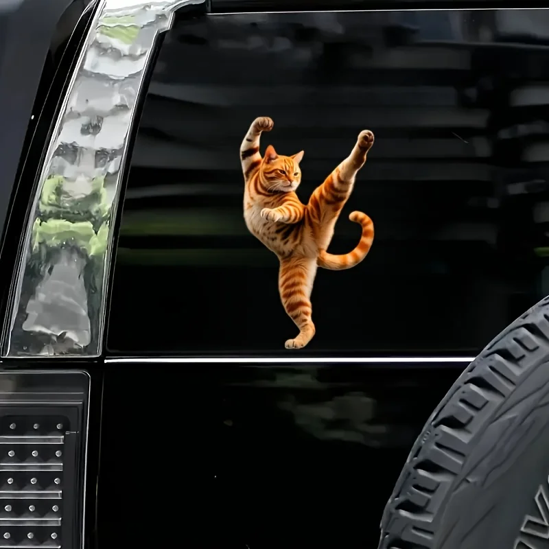Kung Fu Orange Tabby Cat Vinyl Decal, Waterproof Sticker for Cover Scratches, Decor on Car, Motorcycle, Laptop & Smooth Surfaces