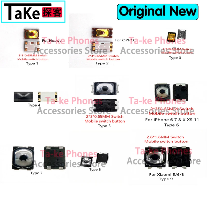 100Pcs for IPhone Android Huawei Xiaomi Mi OPPO Smartphone Volume Switch Replacement Parts Power on Off Inner Button Control
