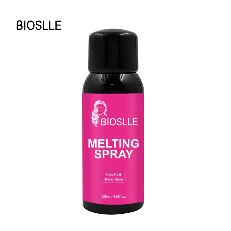 BIOSLLE 120ml 4.fl.oz Black Bottle Wig Hair Melting Spray Glueless Ultra Hold Lace Melt Glue Spray Fast Dry Lace Melting Spray G