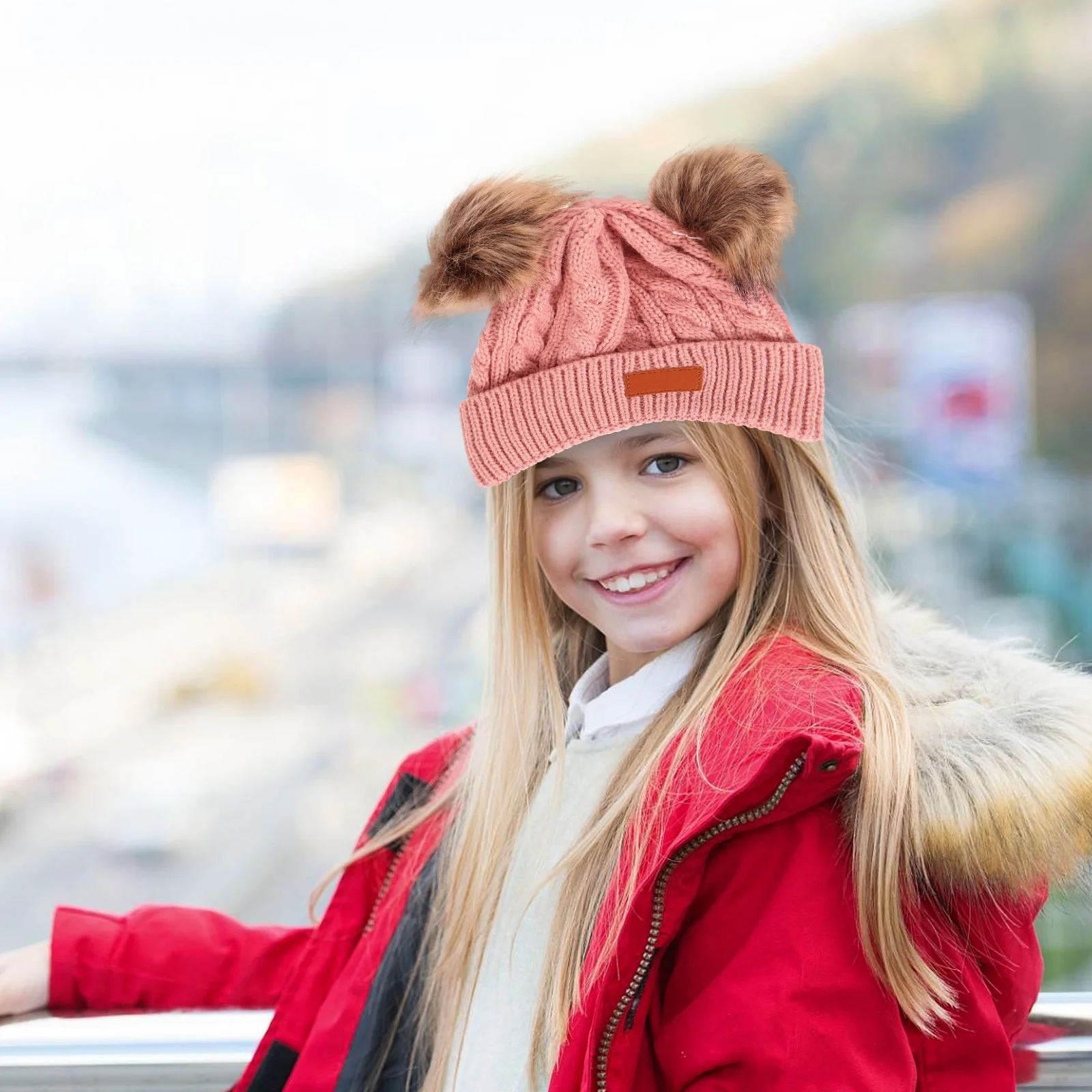 

Knitted Hat Baby Cap Beanie Hats Raccoon Ball Newborn for Girls Child