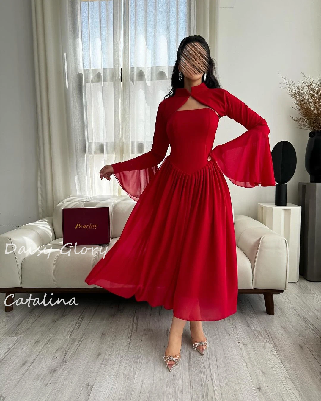 Red Evening Dresses Lace up A-line Wedding Party Dress High Neck Elegant Prom Dresses Saudi Arabia Formal Occasion Dresses 2024