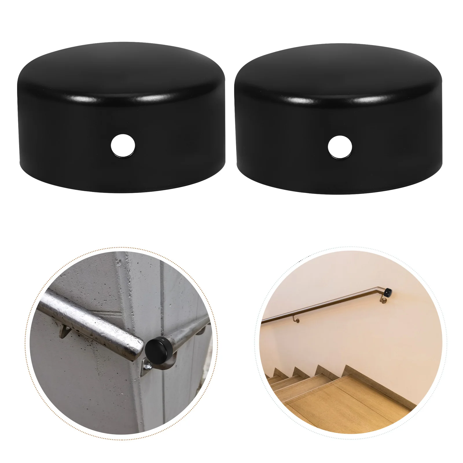 2 Pcs Handrail End Caps Stainless Steel Round Flat Accessories Easy Installation Construction Tools