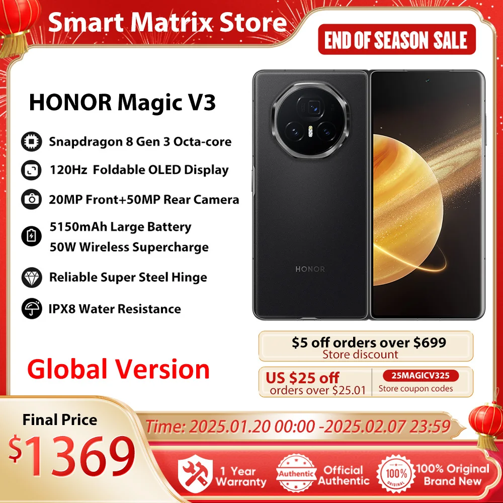 HONOR Magic V3 Global Version 5G Smartphone 120Hz Foldable LTPO OLED 7.92