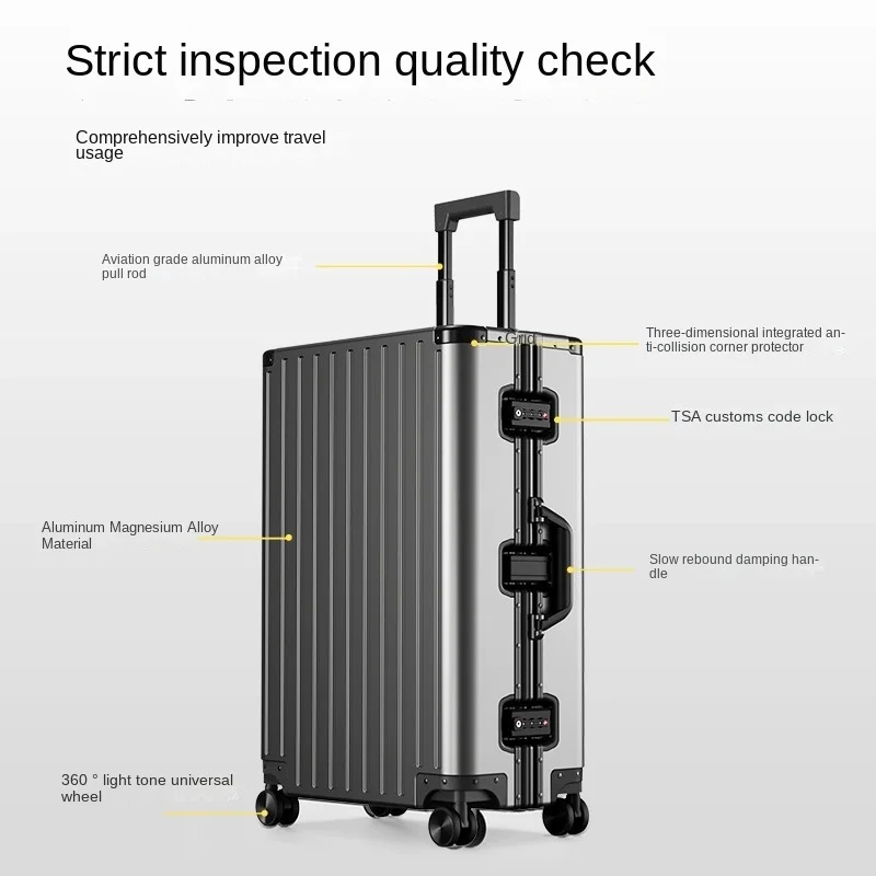 Aluminum-Magnesium Alloy Password Luggage With Wheels Trolley Case  Carry On Travel Luggage Boarding Metal Hard