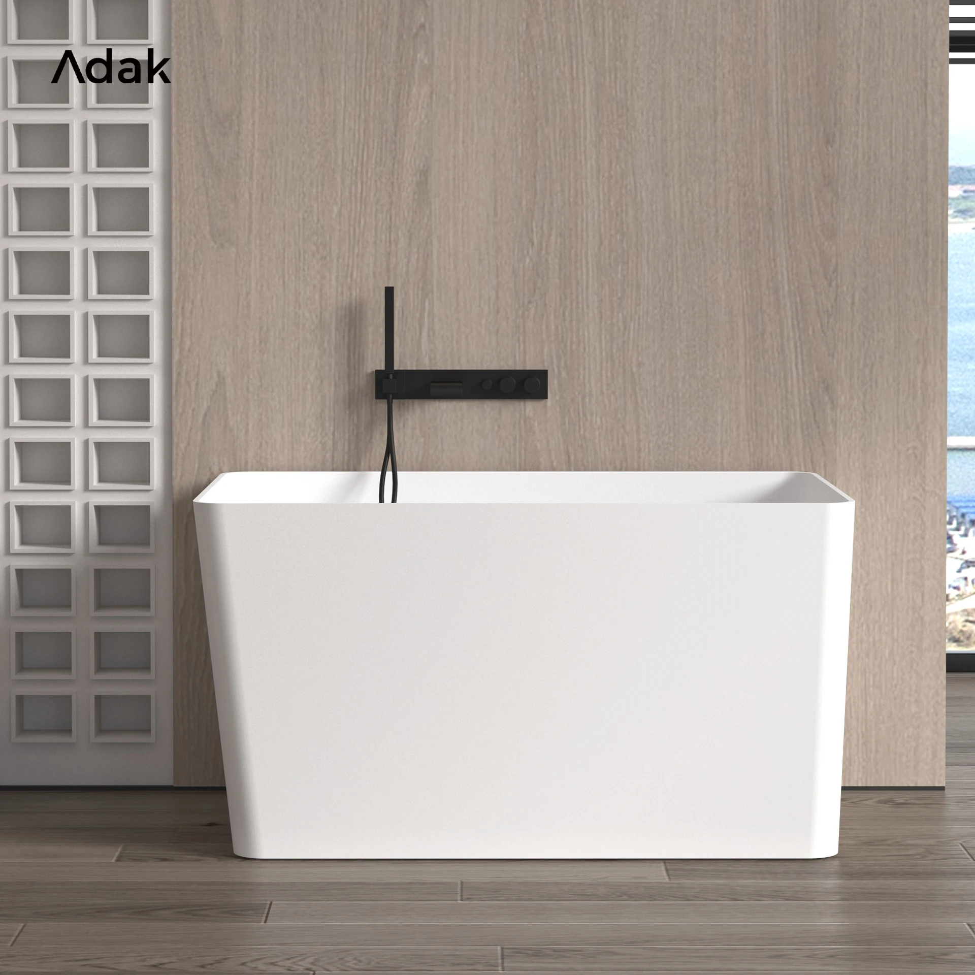 Durable Portable Artificial Stone Bathtub Freestanding Solid Surface Tub with Drainer for Indoor Soaking in Small Bathroom