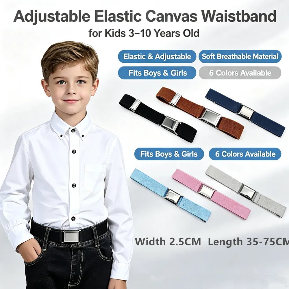 Cinto Ajustável e Estiloso de Lona Elástica em 6 Cores Monocromáticas para Crianças e Bebês, Meninos e Meninas, Material Macio de Conforto Superior