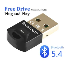 USB Bluetooth 5.4 Adapter Mini odbiornik USB nadajnik bezprzewodowa klawiatura i mysz odbiornik muzyki Audio głośnikowy do samochodu PC