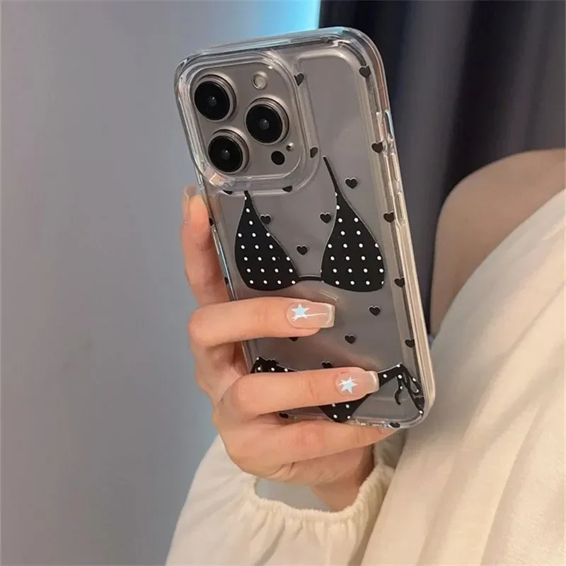 Korean Spotted bikini Phone Case For iPhone16 Pro Max15 14 13 12 11XR XSMax 7 8Plus Y2K Luxurious and sexy Soft protective shell