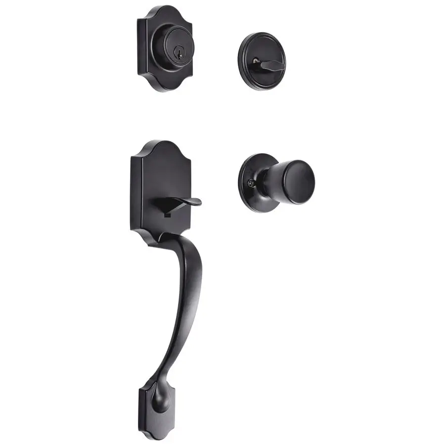 

Front Door Lock Set, Handleset with Tulip Knob, Level Door Handle, Exterior, Single Cylinder, Matte Black, 1Pack