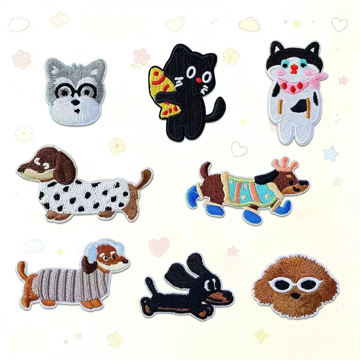 8pcs/Lots Adorable Dog Embroidery Patch Self-Adhesive DIY for Bag Clothing Apparel Decoration Hole Repair Patch Embroidery Patch