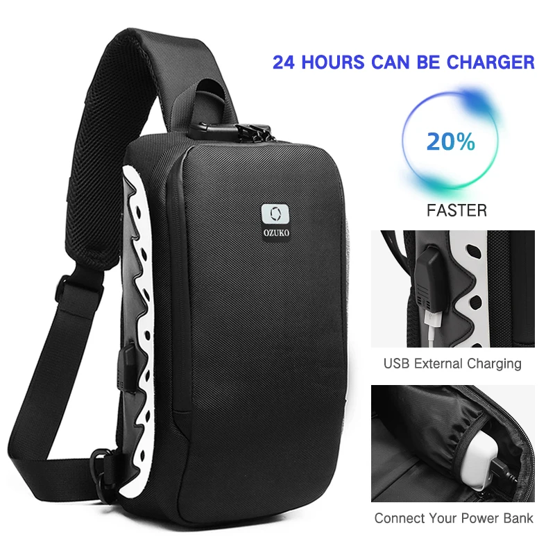 OZUKO New Men Shoulder Bag Anti-theft Crossbody Bag Splashproof Male Messenger Bags Fashion Reflective Sling Bag for Teenagers