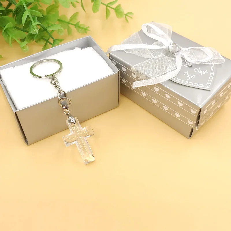 Crystal Cross Key Chains for Wedding, Bridal Shower Favors, Gift for Guest Choice, Church Party, 6Pcs