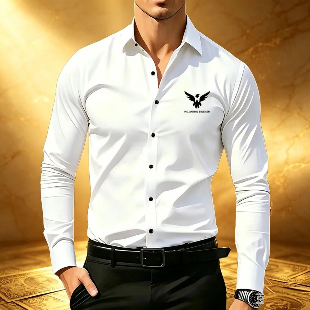 Men's Premium Business Casual Shirt with Eagles Logo Print Long Sleeve Slim Fit Wrinkle Resistant Formal Office Daily Shirt