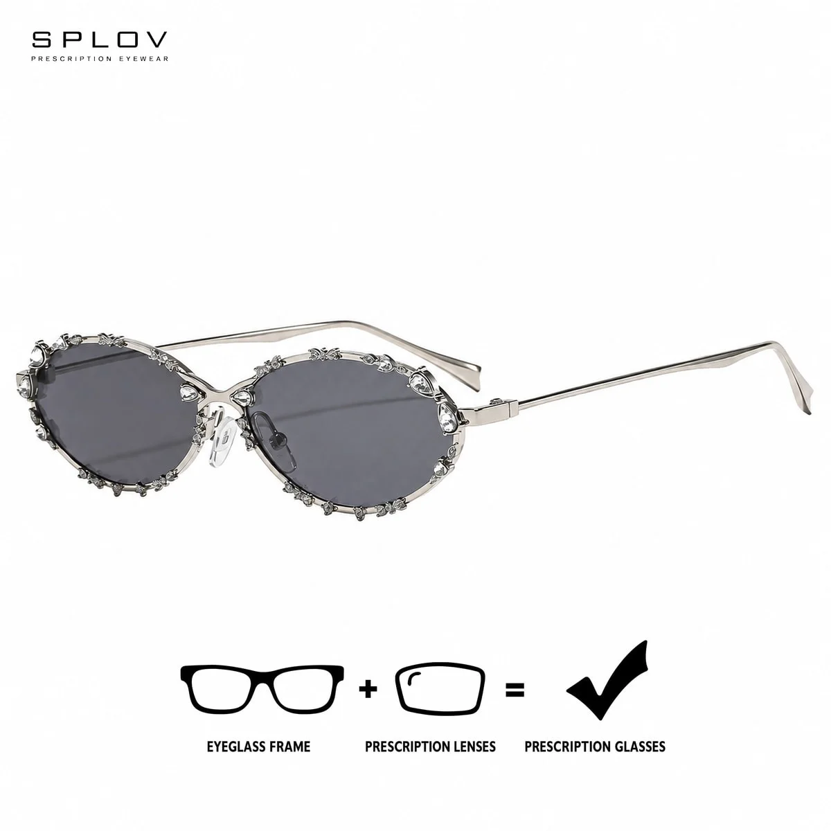 SPLOV Prescription Sunglasses Oval Full-Rim Metal Frame for Men and Women with Single Vision or Progressive Tinted Lens Options
