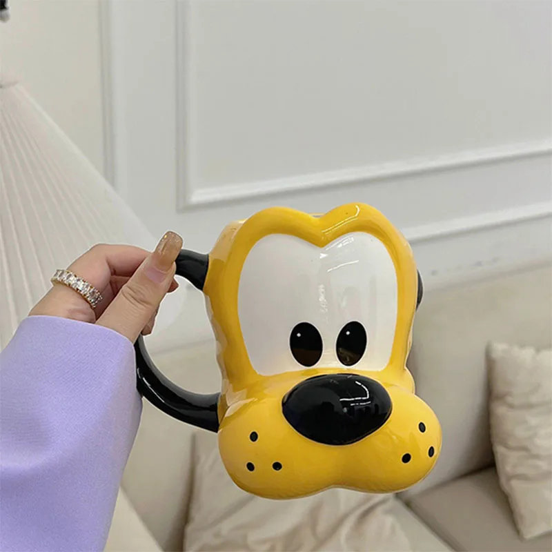 Disney Pluto Head Cup Action Figure Toys Kawaii Pluto Dog Goofy Goof Ceramic Mug 3D Mug Coffee Cup Christmas Gifts for Kids