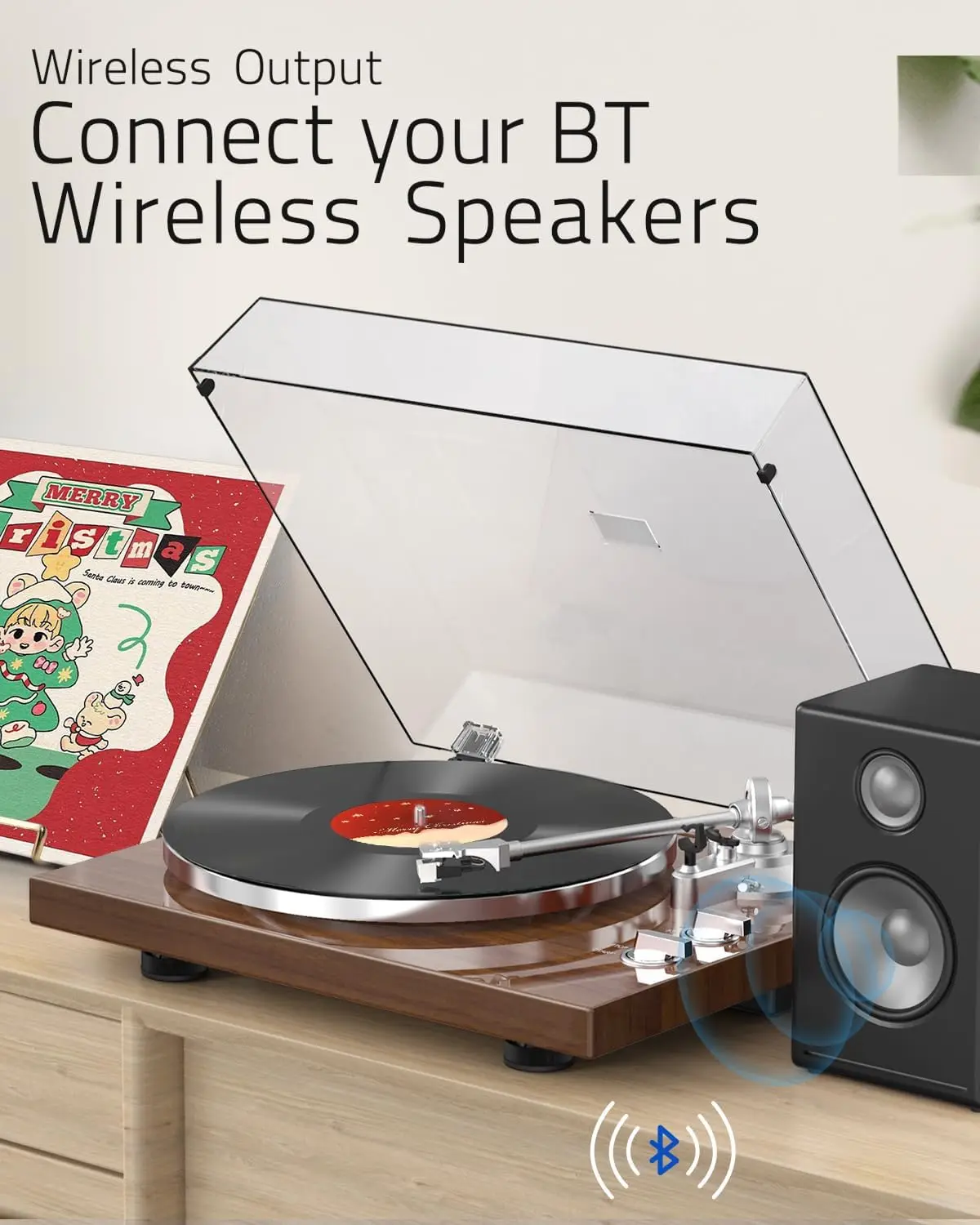 Record Player for Vinyls Turntables Wireless Output Connectivity Belt-Drive 33 45 RPM Speed  USB Digital