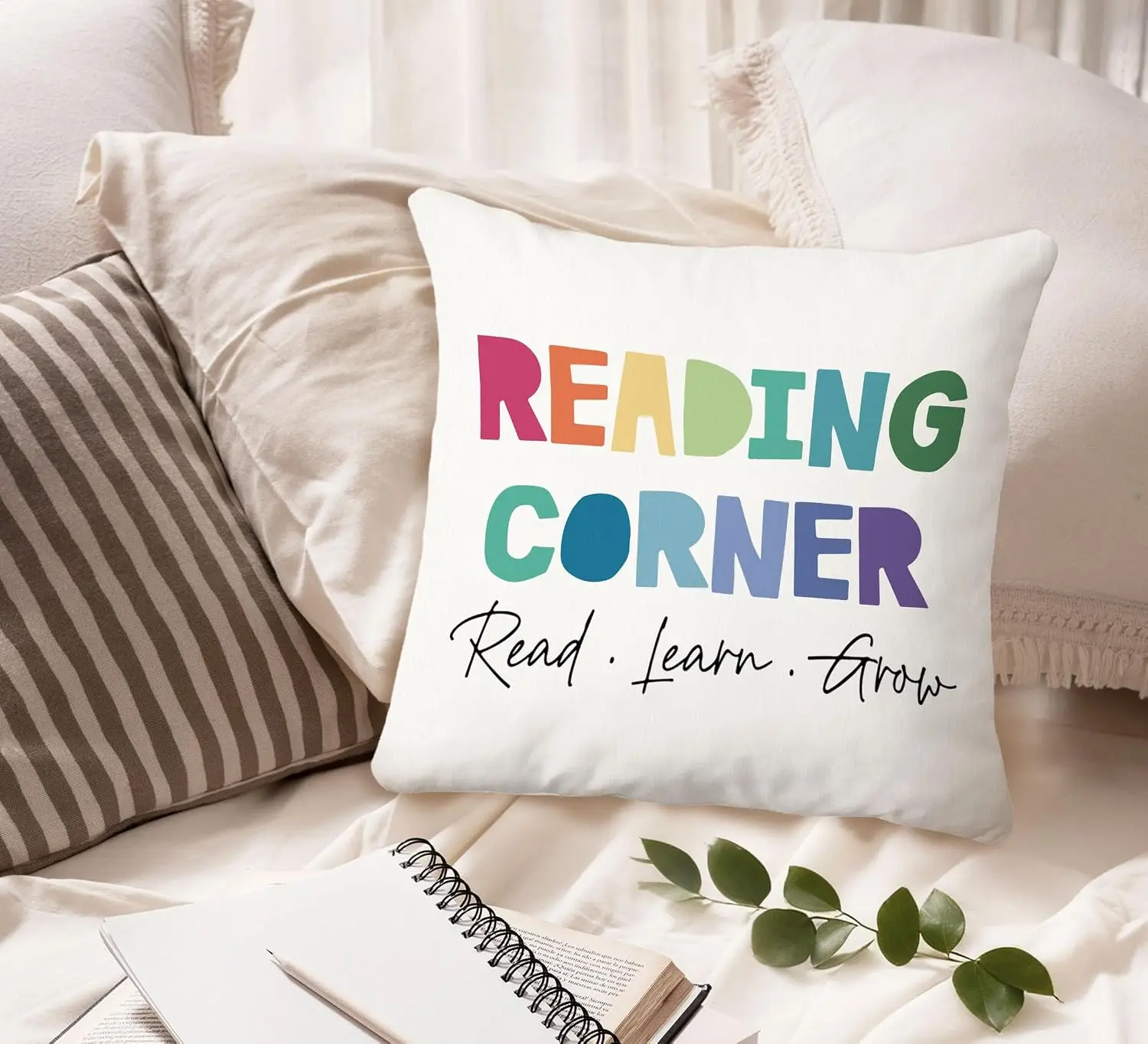 Book Lover Reading Corner Pillowcase Throw Cushion Cover Aesthetic Nursery Decor Academic Quote Art 45x45cm Canvas