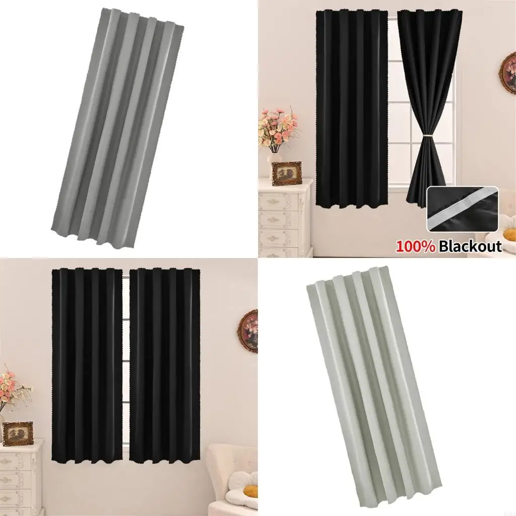   Blackouts Window Curtains Heat Insulating Soundproof Polyester Materials Easy Install Home Decoration