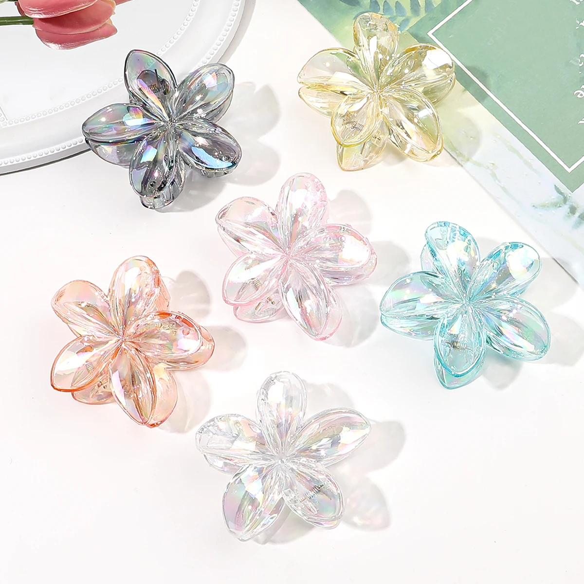 6Pcs Flower Hair Claw Clips,Hawaiian,Cute Banana Clip for Thick Thin Hair,Accessories for Women Girls Holiday Gifts