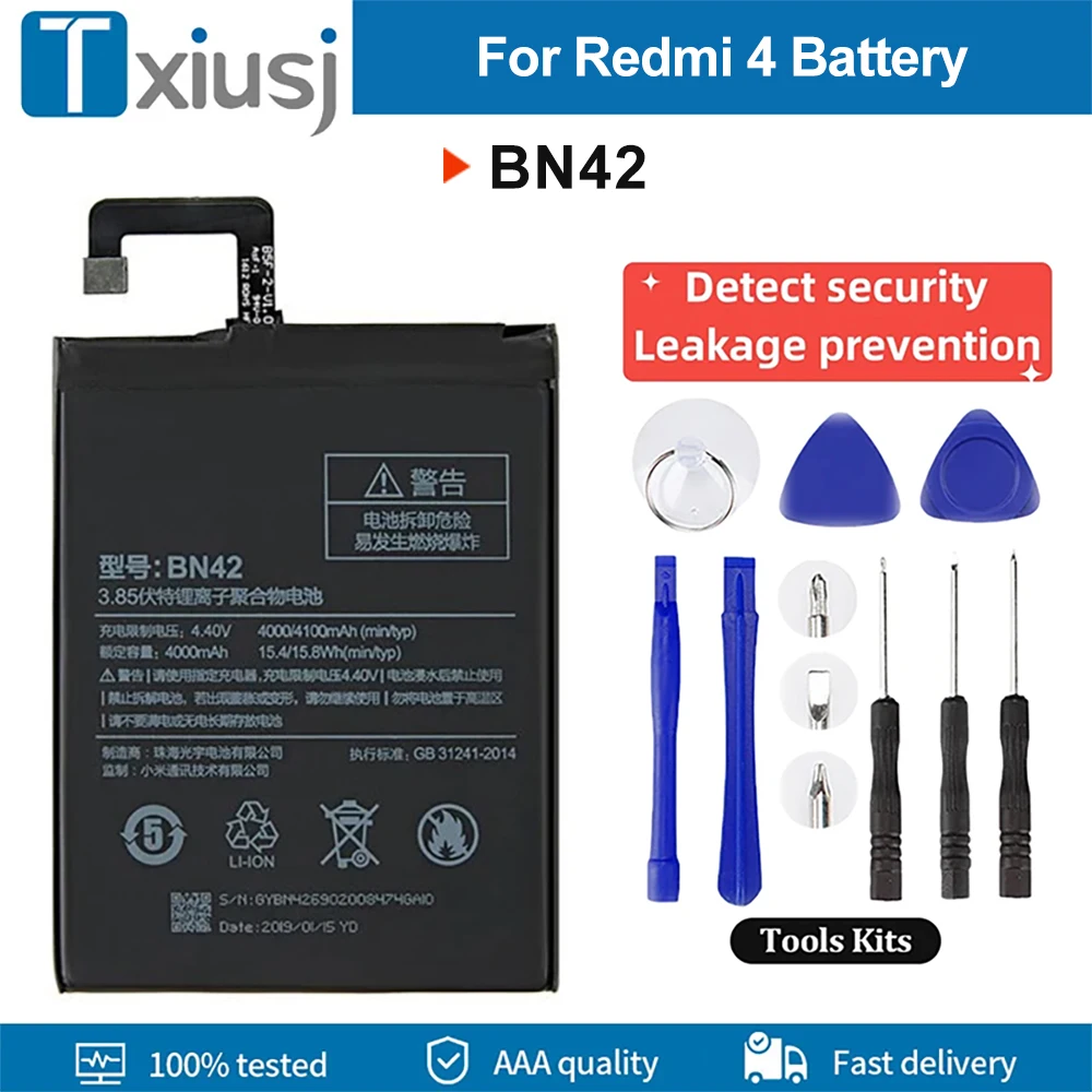 

100% Tested For Xiaomi BN42 Replacement Phone Battery For Redmi4 Batteries Internal Bateria Safety Detection Leakage Prevention