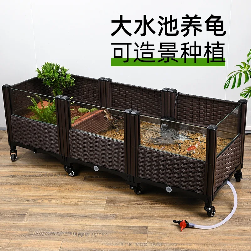 Резервуар для разведения черепахи Ящик для разведения воды и земной черепахи Экологическая среда Встроенный стеклянный резервуар Резервуар для черепахи из бразильской травы