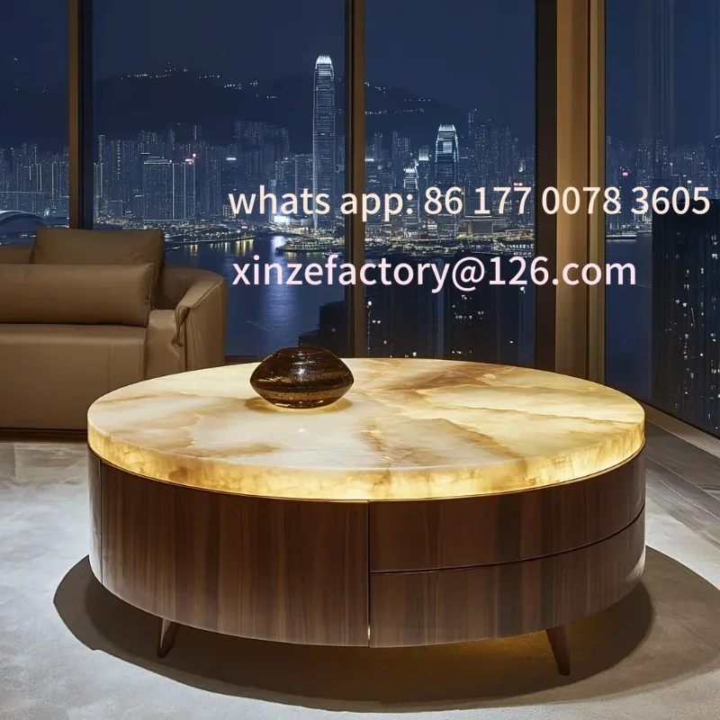 

Customizable luxury stone, high-end light luxury style, living room dining tabGLuminous jade dining table, natural marble round
