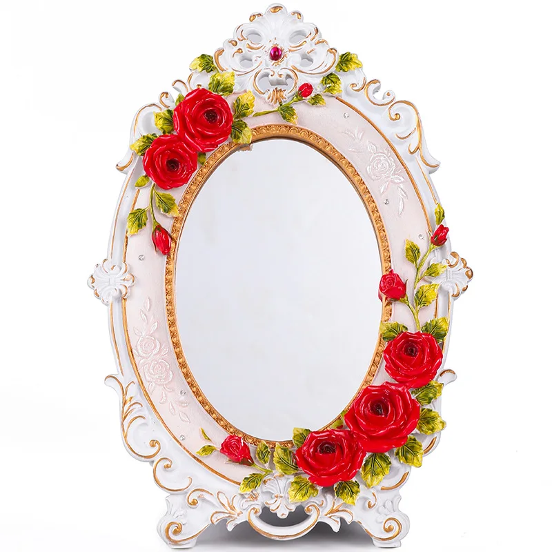 

Nordic Luxury Bedroom Dressing Table Makeup Mirror, High-End Portable Rose Tabletop Mirror Decoration Wholesale