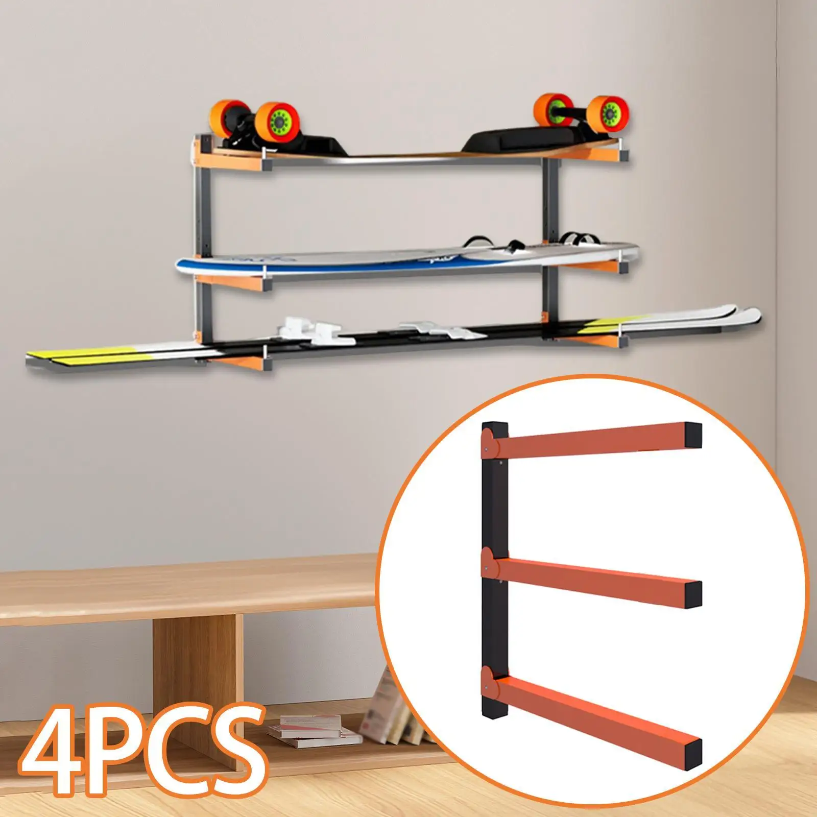 4 Pieces Wall Mount Wood Organizer Lumber Storage Rack Space Saving Sturdy Shelf with 3 Level for Garage Basement Workshop