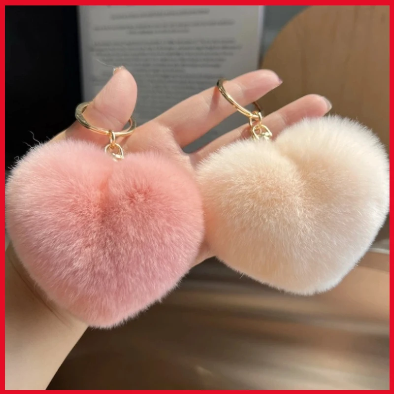 

Heart Shaped Otter Rabbit Fur Plush Toy Keychain Girls Backpack Plush Ball Pendant High Quality Decorative Pendant Christma Gift