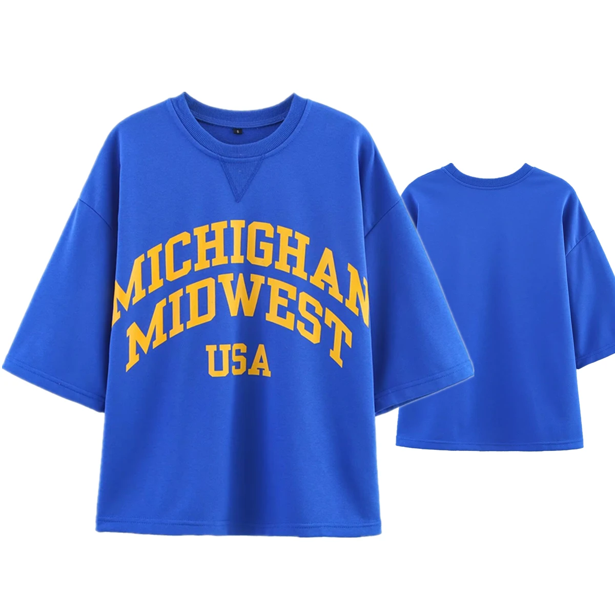 

Jenny&Dave American Old School Round Neck T-shirt Minimalist Cotton Letter Printed Blue Short Sleeved Summer T-shirt Women