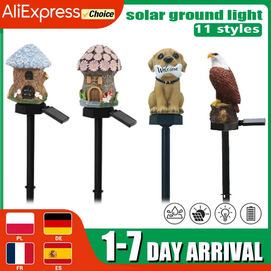 LED Solar Lawn Light Multi Craft Miniature Fairy House Solar Powered Outdoor Decor LED Garden Light Resin Cottage Christmas Lamp