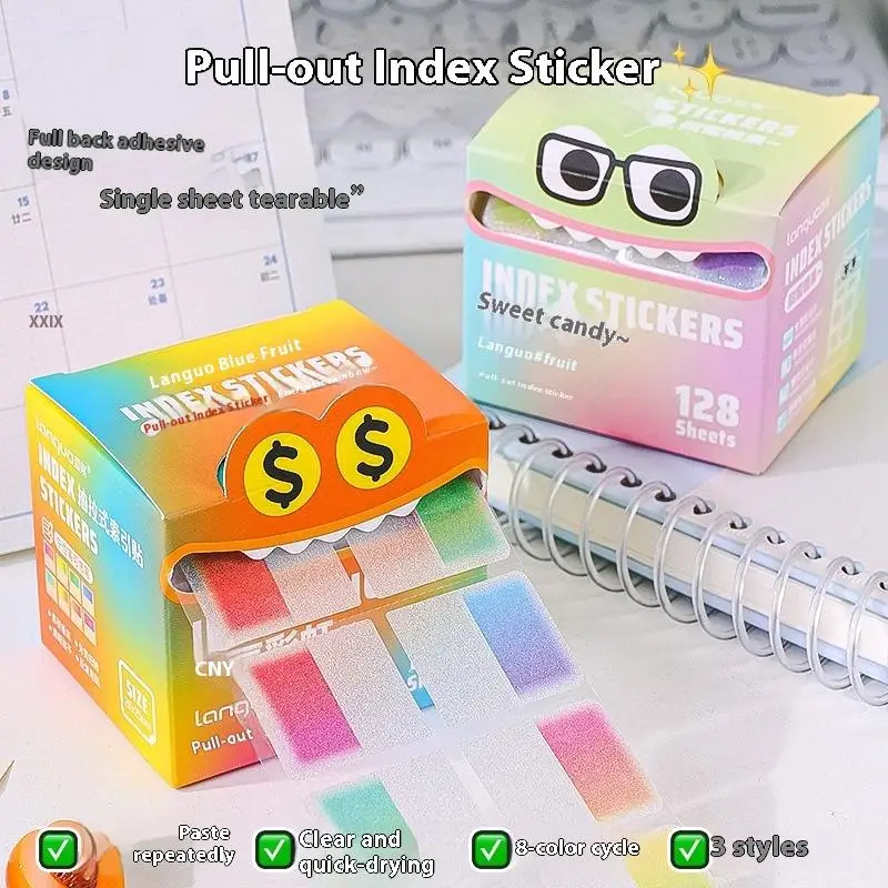 Transparent Colorful Marking Notes Memo Pad Note Marking Supplies 128Sheets/box Drawer-style Pull-out Pearlescent Paper Sticky