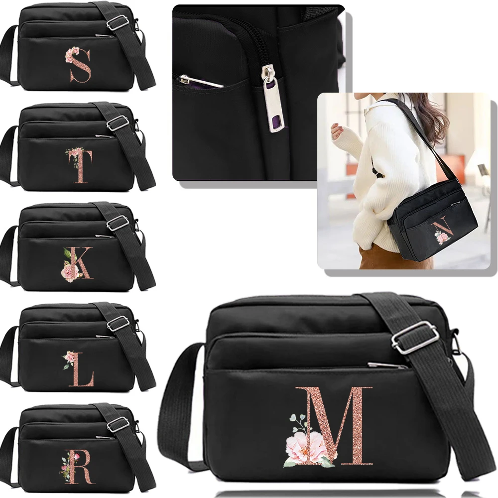 

New Crossbody Bag Large Capacity Women Shopping Storage Bag Daily Commute Rose Gold Letter Series Adjustable Strap Shoulder Bag