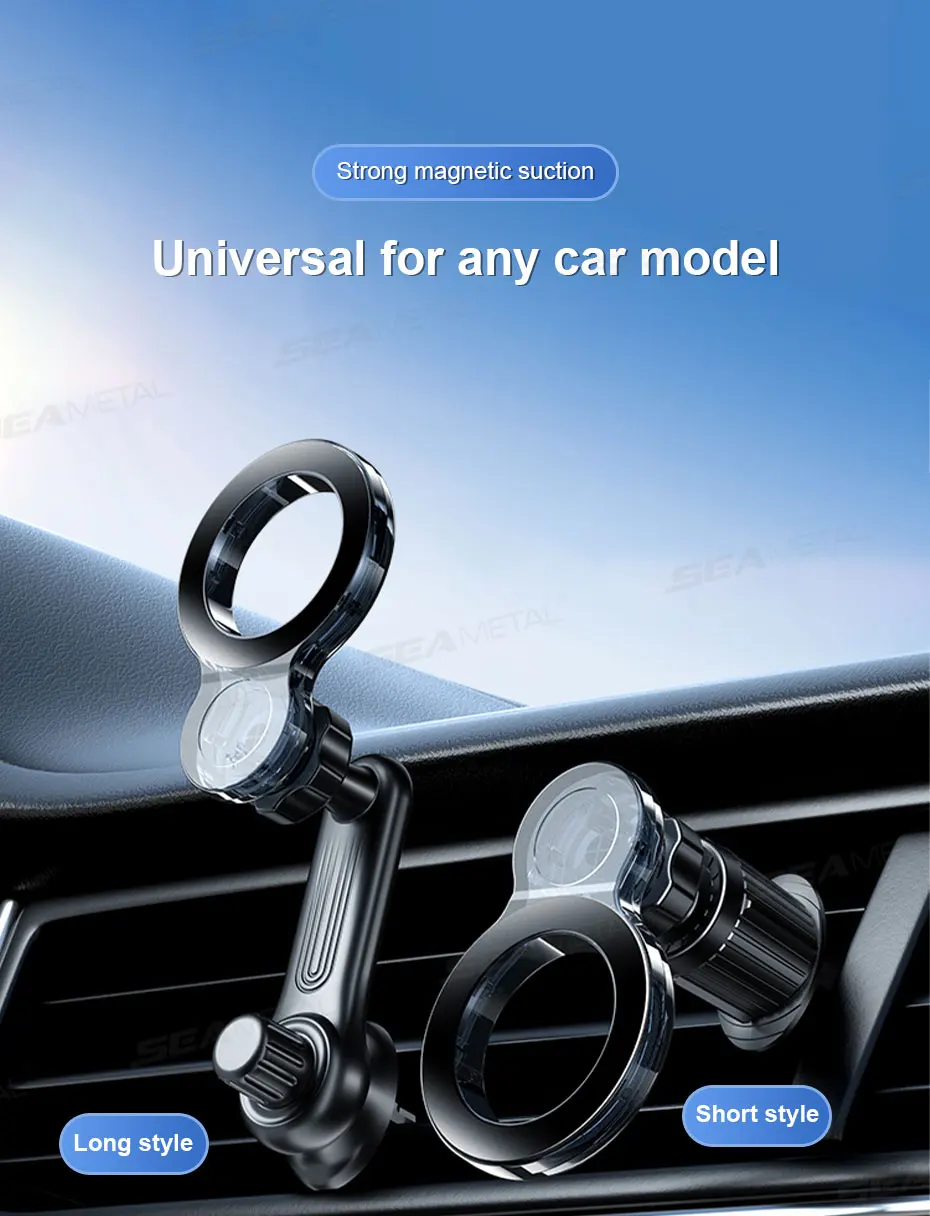 SEAMETAL Magnetischer Autotelefonhalter, 360-Grad-Drehung, verstellbar, Einhandbedienung, Luftauslass, Entlüftung, Handy-Unterstützung – Detail 5