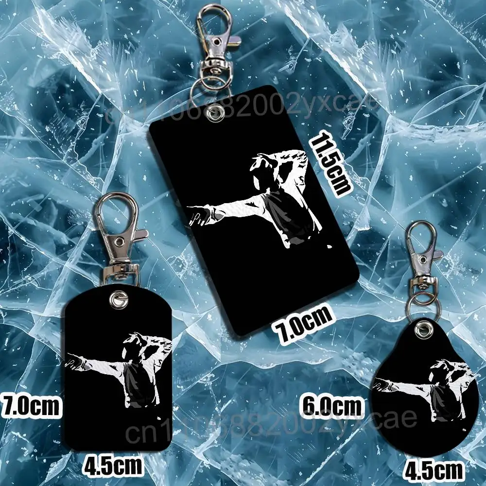 MJ first-rate Michael Jackson Leather Keychain Badge Holder with Lanyard - ID/Access Card Holder, Key Ring Accessory Gift Option