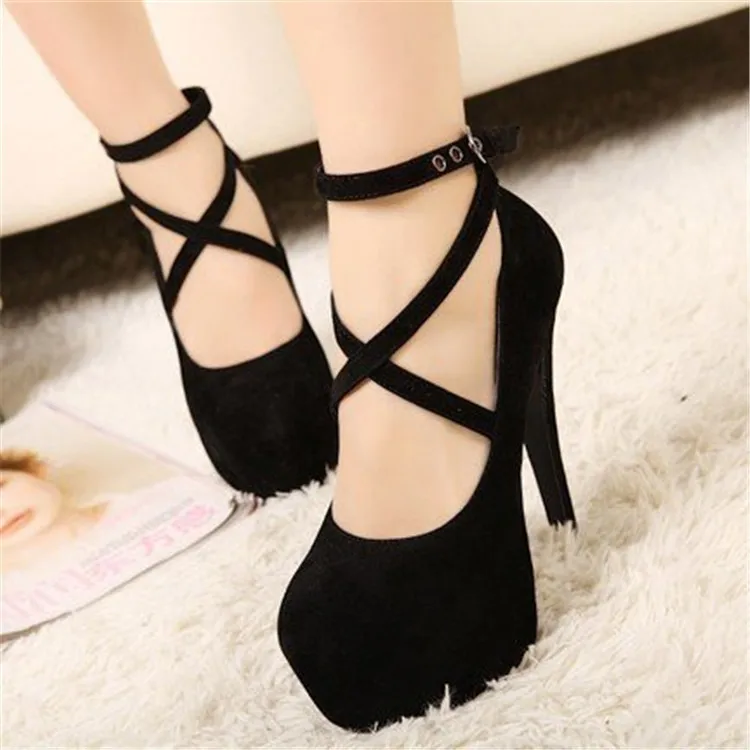 2023 Women's High Heels Round Head Stiletto Bride Wedding Shoe Ankle Buckle Platform Large Size Ladies Party Dress Pumps 11cm