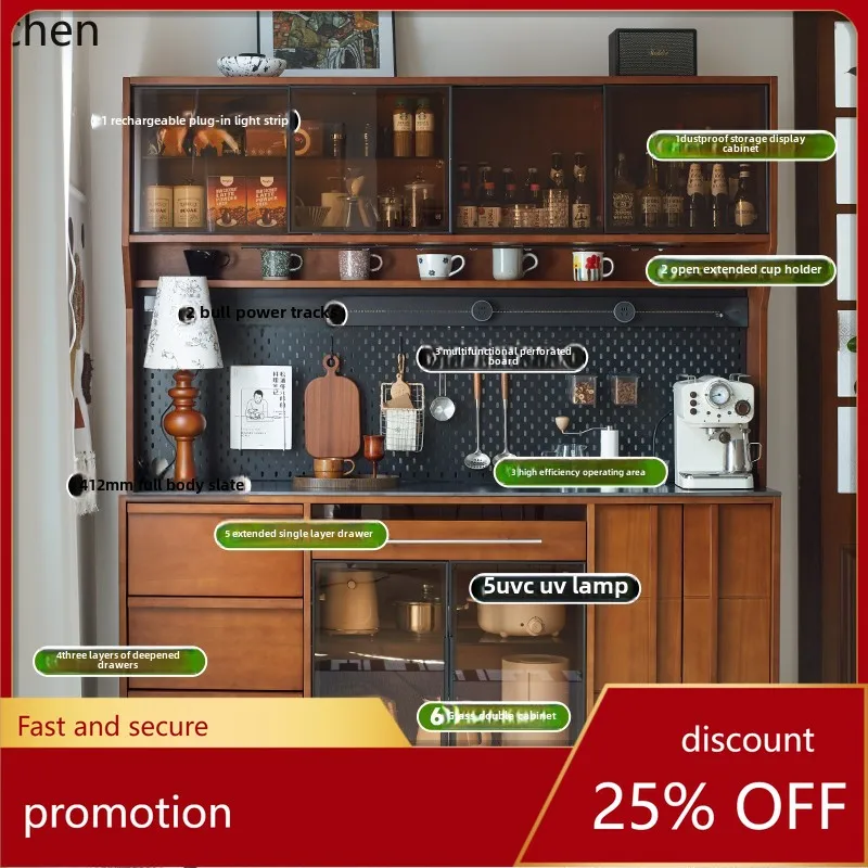 

HT solid wood French dining side cabinet against the wall integrated locker living room locker medieval tea cabinet double layer