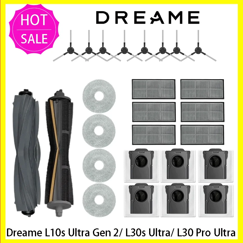 Dreame L10s Ultra Gen 2，Dreame L30s Ultra Spare Parts Main Roller Side Brush Hepa Filter Mop Cloth Dust Bag Accessories